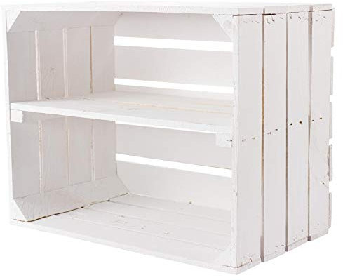 1x Vintage-Möbel 24 Neue weiße/Weisse Holzkiste mit Einlegeboden/Zwischenbrett 50cm x 40cm x 30cm Weinkiste Schuhregal Holzkiste Regal Wandregal Kiste DIY stabil