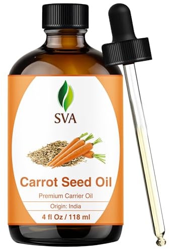 SVA Carrot Seed Oil - 4 Fl Oz – 100% Natural Cold Pressed - for Face, Skin Care, Hair Care, Scalp Massage & Body Massage – Carrier Oil with Dropper