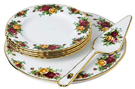 Royal Albert 1051422 Old Country Roses Cake Server 6 pc Set, Bone China, Multi