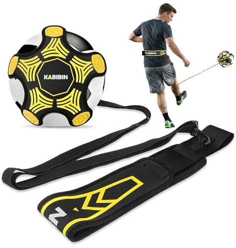 KABIBIN Volleyball/Fußball-Kick/Wurftrainer, Fußball-Solo-Trainingshilfe für Jonglieren, Fußkontrolle, Kicking Übung – passend für Ballgröße 3, 4 und 5 (gelb)
