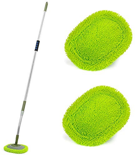 66'' Car Wash Brush with Long Handle Caravan Washing Mop Kit Duster Cleaning Product with 15° Labor-saving Elbow Telescopic Stainless Steel Pole & Soft Bristle Replacement Head for RV SUV Truck House