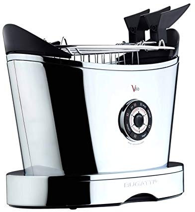 BUGATTI, Volo, elektrischer Toaster, Zange enthalten, 4 Funktionen, 6 Toaststufen, innovatives Design, Edelstahlgehäuse, Leistung 930 W (Chromfarbe)