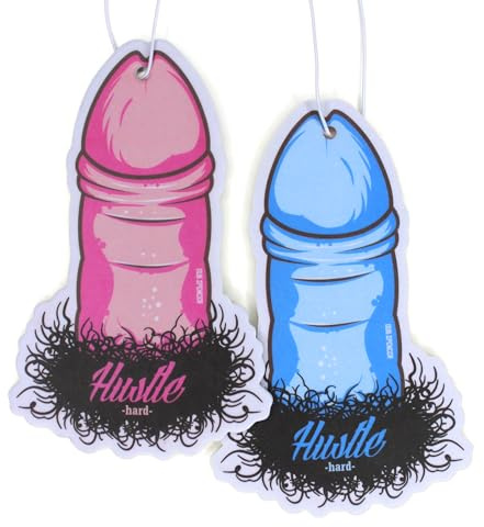 2x lustiger dicke Eier Auto Duftbaum Hustle Hard | Duft fürs Auto in Penis Form | Lufterfrischer Air Freshener Autoduft Aroma Duftspender