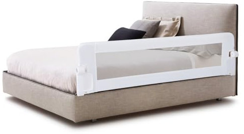 DREAMADE Bettgitter 150/120/105 cm, Kinderbettgitter Schutz, Kinderschutzgitter aus PP & Oxford, Babybettgitter für Rausfallschutz, Schutzgitter für Sicherheit (Weiß, 150 cm)