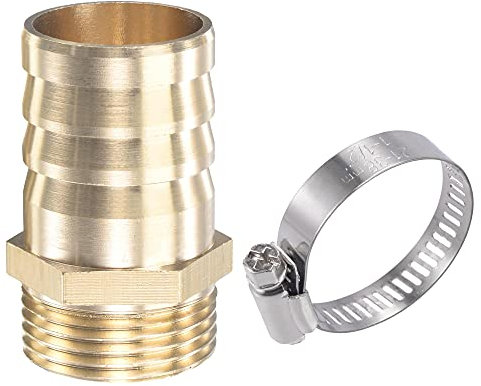 sourcing map Raccord cannelé droit en laiton 32 mm x G1 mâle avec collier de serrage en acier inoxydable