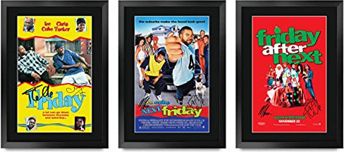 HWC Trading FR A3 Friday Collection x 3 Ice Cube chris tucker Geschenke Geduckter Poster Signiertes Autogramm Foto für Fans von Film Memorabilien - A3 Framed