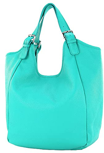 modamoda de T227 Damen Shopper Schultertasche Leder Large handmade in Italy, Farbe:Türkisblau