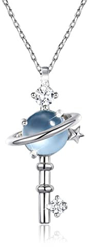 GNOCE Himmelblau Topas Planet Key Halskette Sterling Silber Intarsien mit Kristalledelsteinen Für Teen Mädchen Braut Frauen Schmuck Valentinstag Frauentagsgeschenk