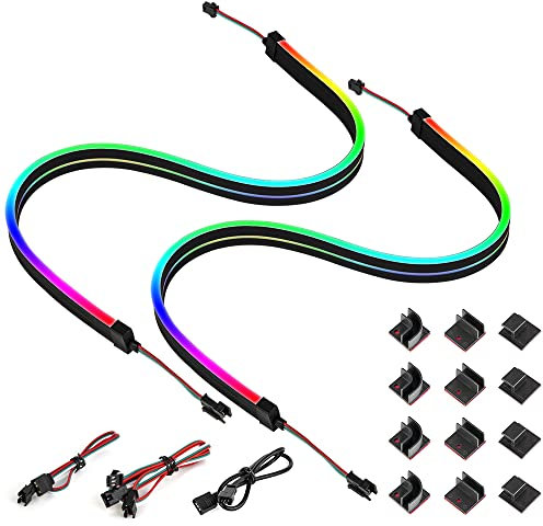 BTF-LIGHTING Neon WS2812B RGBIC LED RGB PC striscia luminosa 2PC 50cm Indirizzabile Striscia LED per intestazioni LED RGB 5V 3pin per Asus Aura,Asrock RGB LED,Gigabyte RGB Fusion,Mystic Light