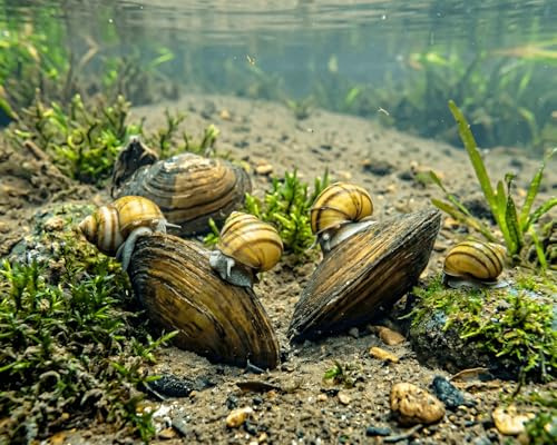 Bio Teichfilter Set im Gartenteich I Natürlicher Biofilter I Wunderwaffe gegen Algen I friedliche Tierbewohner I 15x Teichmuschel und 15x Sumpfdeckelschnecke