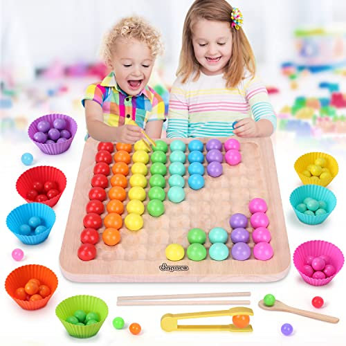 Holz Montessori Spielzeug, Clip Perlen Puzzle, Regenbogen Puzzle Mathe Lernspielzeug, Kinder Vorschule Farben Sortier Stapelspielzeug Geschicklichkeitsspiele Geschenk für 2 3 4 5 6 Jahre