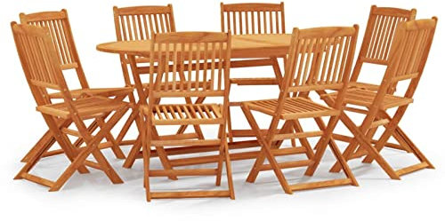 Gecheer 9-TLG. Garten Essgruppe Holz, Klappbar Gartentisch mit Stuehlen, Gartengruppe Sitzgarnitur Gartengarnitur für Garten Terrasse Massivholz Eukalyptus