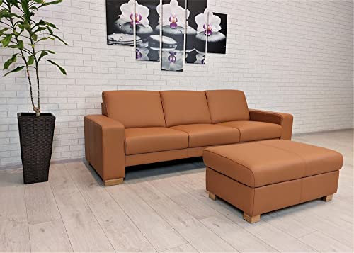 Quattro Meble Echtleder Sofa Atlanta Extra extra lang Breite 230cm + Hocker 90x55 mit Stauraum Ledersofa Echt Leder Couch Leder Massif Calvados mit Ziernaht Farbauswahl !!!