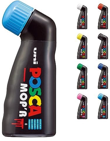 POSCA - Uni Mitsubishi Pencil - Marqueur MOP'R - Pointe Ronde XXL 3-19 mm - Forme Ergonomique, Corps Semi-Rigide - Marqueur Peinture À Base d'Eau - Tout Support - Bleu Clair