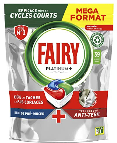 Fairy Platinum Plus Tablettes Lave-Vaisselle All In One, Original, 39 Capsules, Nettoyage Optimal Pour Une Vaisselle Propre Comme Neuve, Redonne De L’Éclat Et Prévient Le Calcaire