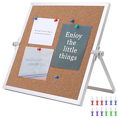 kdafio 24 x 24 cm Korktafel Pinnwand, doppelseitige Pinnwand mit silberfarbenem Aluminium-Rand, kleine Korktafel mit Ständer, geeignet für Zuhause, Büro, Schreibtisch, Nachrichtenbrett oder Bildtafel