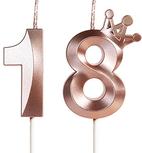 Yiran Geburtstagskerze 18 Zahlenkerze 18 mit Krone, 5cm Roségold Geburtstagskerzen, Kerzen Geburtstag, Tortendeko Geburtstag, Tortendekoration für Mädchen, Erwachsene, 18. Geburtstagsfeier, Jubiläum