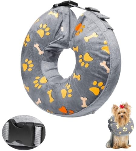 LittleBean Aufblasbare Halskrause Hund Katze Schutzkragen Krägen für Haustiere Hundekragen Leckschutz für Genesung nach Operationen oder Wunden (Graue Krallen, [Neck: 9.5-11.5] M)