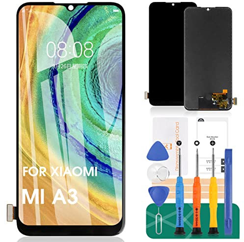 para Xiaomi MI A3 Pantalla de Repuesto para MI CC9e Pantalla LCD para Xiaomi MI A3 Pantalla Táctil Digitalizador Asamblea Kits de reparación (Negro, sin reconocimiento de Huellas Dactilares)