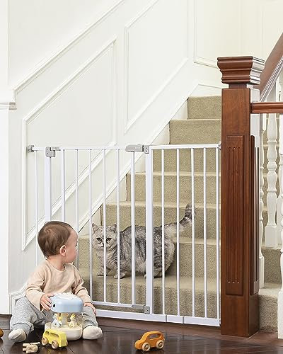 InnoTruth 73,4–106,9 cm breites Babygitter für Treppen und Türen, 76,2 cm hoch, druckmontiertes Hundegitter für Treppen, erweiterbar, einhändig zu öffnen, einfacher Schritt durch