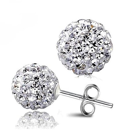 Bellitia Jewelry Pendientes de Botón de Cristal en Forma de Bola de Plata de Ley 925 Aretes Shamballa de Cristal Diamantes CZ para Mujer, 6MM 8MM 10MM