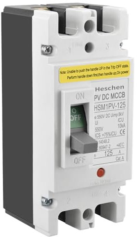 Heschen Disjoncteur DC à boîtier moulé MCCB, HSM1PV-125, 2 Pôles, DC550V 125A, Disjoncteur Photovoltaïque, pour Système Solaire PV Panneaux Solaires Système de Grille