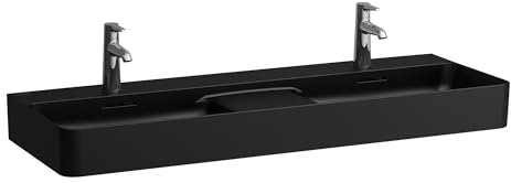 LAUFEN VAL Doppelwaschtisch, 1 Hahnloch, mit Überlauf, 1200x420mm, semi-trockener Bereich mittig, H8142827161041, Farbe: Schwarz Matt