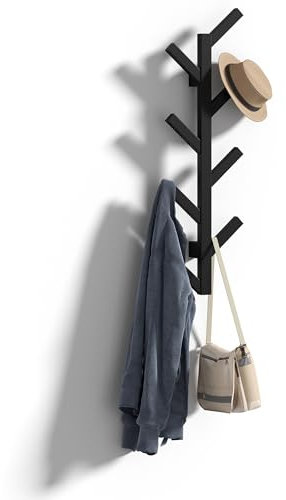 BMOSU Wandgarderobe Garderobenbaum Hutbaum an der Wand mit 8 Haken Garderobe für Hüte, Jacken, Taschen, Schals für Eingang, Wohnzimmer (schwarz)