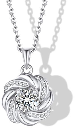 MomentWish Liebesknoten Halskette Damen, 1 Karat Moissanite Diamant Kette Silber 925 mit Diamant Halo Anhänger mit Geschenkbox für Frauen Freundin