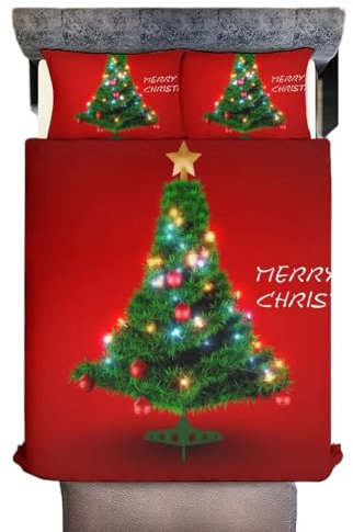 WFBZ Weihnachtsbettwäschee 135x200 Weihnachts bettwäsche,Weihnachten Geschenk Microfaser Weihnachten Rot Bettbezug 135x200 cm Mit Kissenbezug 80x80 cm(A6,135x200/80x80cm)