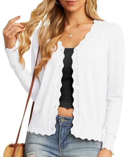 GRECERELLE Cardigan Femme avec Boutons et Encolure en V Cardigan Femme Léger et Estival Elégant avec Dentelle (Blanc, S)