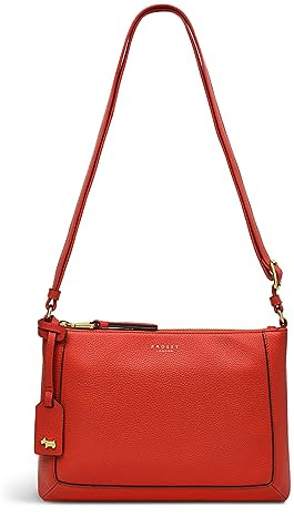 RADLEY London Kew Way Small Ziptop Crossbody Handbag for Women in Red Grained Leather, with Adjustable Cross Body Strap & Internal Slip and Zip Pockets