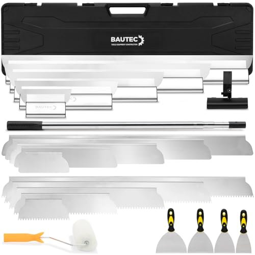 BAUTEC XXL Profi Flächenspachtel-Set » NEU » Trockenbau-Kit » inkl. Roller, Ersatzblätter, Teleskopstil & Transportkoffer