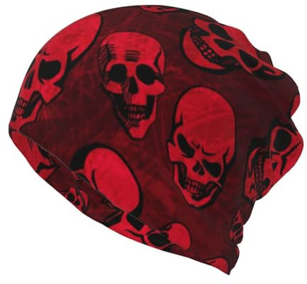 LAMAME Rote Hummer Gedruckt Multifunktionale krempenlose Hut Erwachsene Mode Strickmütze Casual Beanies Hut, Rote Totenköpfe, 5-8