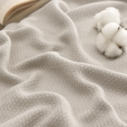 Bedsure GentleSoft 100% Cotton Blanket King Size for Bed - Breathable and Lightweight, Soft Cozy Textured Herringbone Woven Blanket for Summer Spring, Linen Beige, 108x90 inches