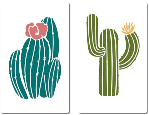 GORGECRAFT 2 Stili di Cactus Stencil 20 * 30cm a Tema Deserto Riutilizzabili Estivi Segno Quadrato per Dipingere su Legno Parete Scrapbooking Carta Pavimento