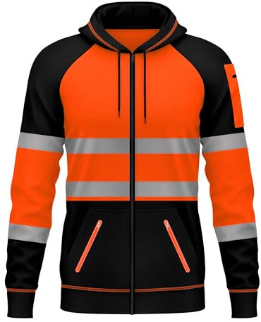 mymixtrendz Mens Hi Viz Vis Reflective 3 Zips Pockets Zipper Patched Fleece Sweatshirt Work Hoodie Top Jacket