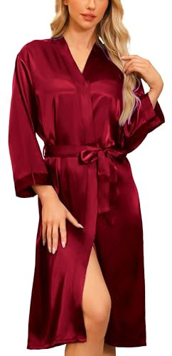 Sopesil Women's Satin Dressing Gowns Long Ladies Kimono Morning Robes Bridal Soft Wedding Party Sleepwear V-Neck,Purple, M