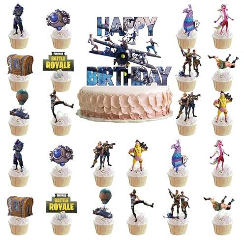 25PCS Video Game Happy Birthday Cake Topper EFOT-Game Birthday Cake Decorations Gamer Birthday Decoration,Cupcake Toppers Game Theme Gamer Party Supplies For Birthday Party For Girls Boys Birthday