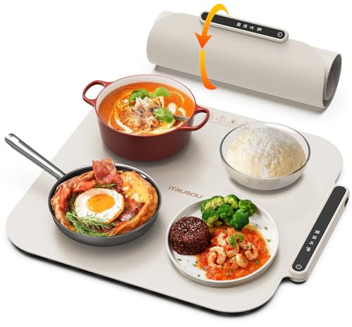 iTRUSOU Bandeja Calefactora Eléctrica de Silicona Portátil, Bandeja de Calentamiento de Alimentos Plegable, Tabla Calentadora de Alimentos para Bufés, Familia, Fiestas, Eventos, Oficina