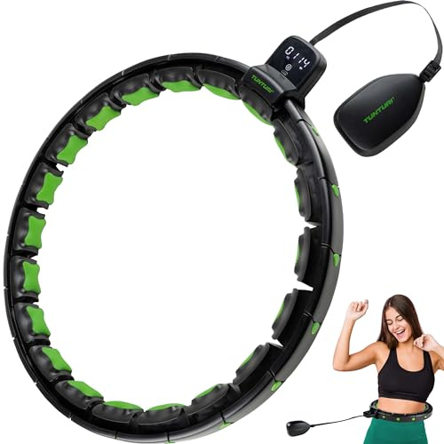 Tunturi Smart Verstellbarer Hula-Hoop mit Gewicht - Massage - Fitness - Hoop 1,3 kg - Taillenumfang verstellbar von 44 bis 106 cm - Inkl. Display