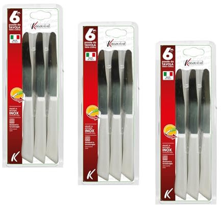 Kasaviva Coltelli da Tavola, Set di 6pz per Tavola, Lama in Acciaio Inox Bonomi, Manico Indeformabile (BIANCO, 3)