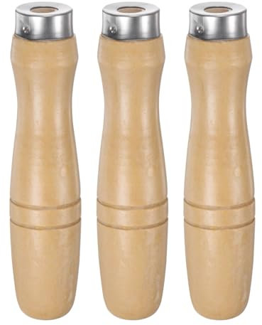 QUARKZMAN 3Pcs Mango de Archivo de Madera de 4.72 Pulgadas con Agujero Redondo de 8.5mm y Mangos Ergonómicos con Collar de Metal para Limas de Metal de 12 Pulgadas.