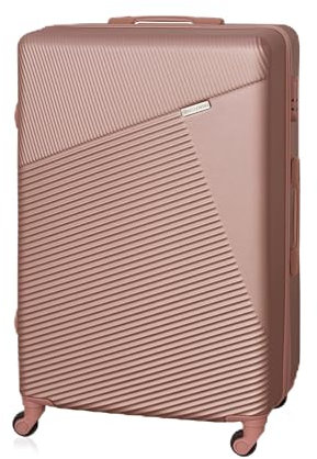 BETLEWSKI - Großer Koffer Hartschale - Reisekoffer mit 4 Rollen - Leicht Hartschalenkoffer ABS Rollkoffer mit Schloss - Modell Jupiter (Roségold, L)