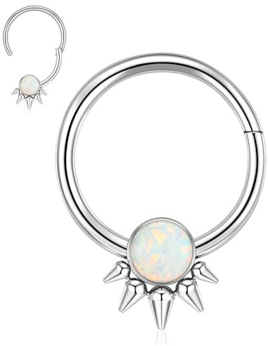 Ohrringe aus 316L Chirurgenstahl Daith Silber Septum Schmuck Opal Septum Nasenring 16G Tragus Schmuck Conch Hoop Ohrringe Hinged Segment Septum Ring Cartilae Ohrring Helix Rook Piercing 10mm