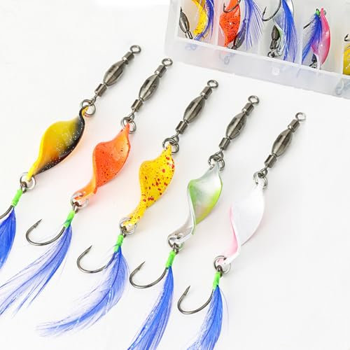 Machilea Glow Twist Spoons Forelle UV-Aktiv 3g | Twister Spinner Forelle mit Rolling Swivels | Forellen Blinker Spoon 5 Stück in Box | Forellenköder Set zum Forellen Angeln Forellen Köder