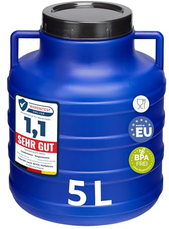 Garronda réservoir d'eau de 5 litres, Baril Alimentaire, fût à Large Ouverture en HDPE et sans BPA, tonneau de Jardin, bac à Aliments pour Animaux, conteneur d'eau, tonneau Universel GD-0078, Bleu