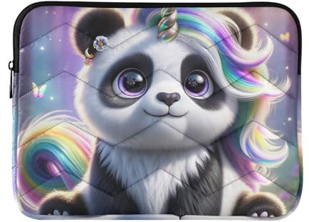 Quilted Laptop Sleeve Cute Unicorn Panda Protective Case with Zipper Laptop Case Sleeve 15.6 Inch