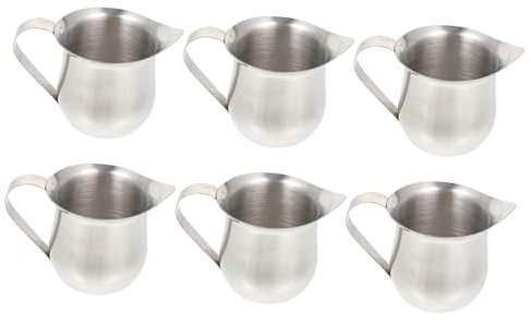 Cabilock 6 Pièces tasse à lait en acier inoxydable vapeur de lait pichet de mousse de lait crémiers cloches inox tasses à cappuccino mug cafe pots à lait tasses à mousser Silver
