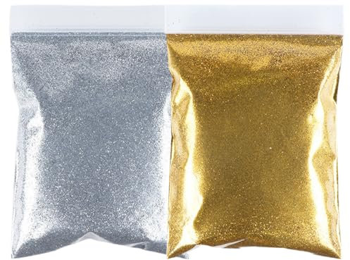 GZMAYUEN Polvere glitter oro argento, 50 g argento glitterato, 50 g oro glitter per unghie, fai da te e nail art